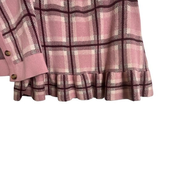 Happily Grey Kids Pink Burgundy and Cream Plaid Cardigan and Skirt Set - Picture 5 of 9